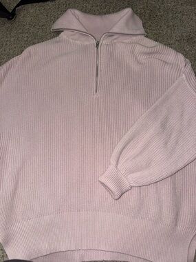 Aerie Oversized Light Pink Half-Zip Knit Sweater